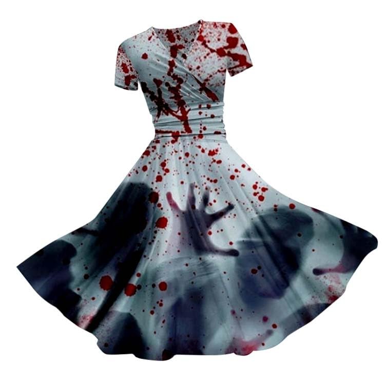 HUIFUAO Halloween Dresses for Women Scary Bloody Fancy Dress Plus Size Halloween Costumes V Neck Short Sleeve Party Evening Horror Festival Cosplay Outfits Clothes (Z02-Blue, XXL)