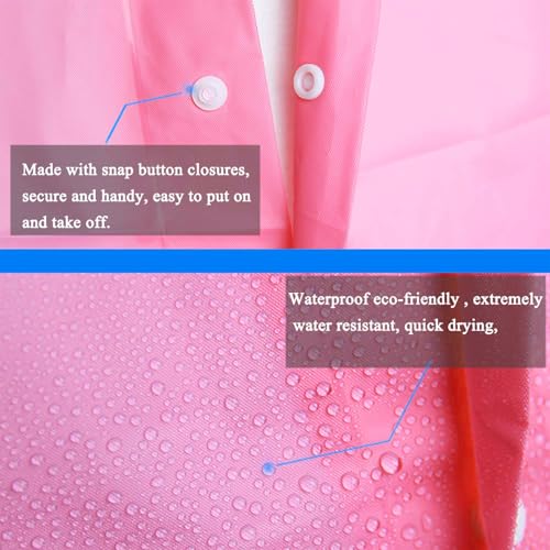 GmwyCzV Regenponcho Damen Herren, Wiederverwendbar Wasserdicht Regenschutz Regencape mit Tunnelzug Kapuze und Elastische Manschette, Leicht Regenponcho für Wandern Radfahren Camping Reisen, Rosa