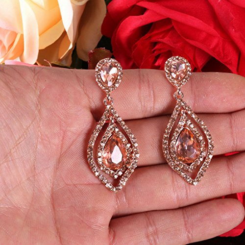 NLCAC Women Pear Shape Crystal Earrings Dangle Teardrop Rhinestone Chandelier Bridal Earring for Wedding3