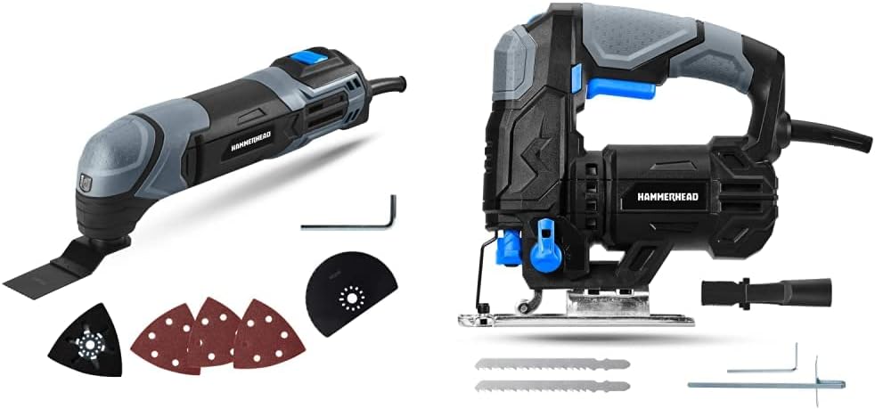 2.2-Amp Oscillating Multi-Tool with 1pc Flush Cut Blade, 1pc Semicircle Saw Blade & 4.8-Amp 3/4 Inch Jig Saw with 2pcs Wood Cutting Blades, Variable Speed and Orbital Function - HAJS048