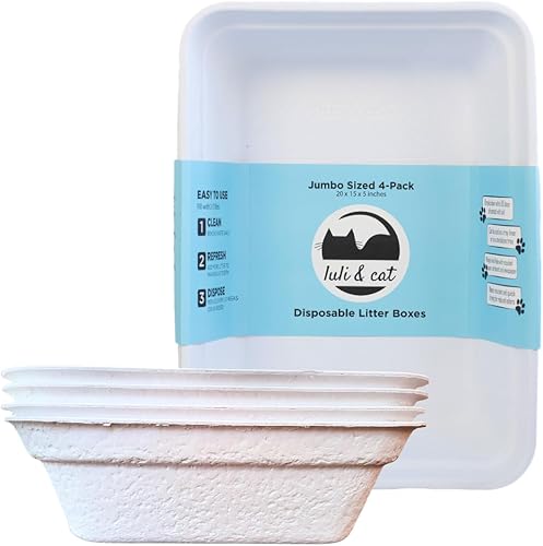 Luli & Cat Caja de arena desechable Duradero y resistente al agua paquete de 4 Tamaño Jumbo Blanco