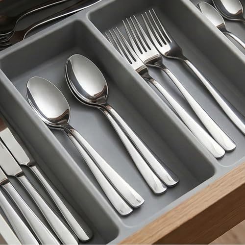 Image of Sterling Silver 4-Piece Cutlery Set - 2 Tablespoons (7.3 inch) & 2 Dinner Forks (7.7 inch), Food-Grade 18 /8 Stainless Steel Silverware Tableware, Ideal for Home, Restaurant, and Gifting
