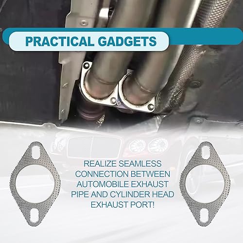 Image of 2 PCS Car Exhaust Gasket, Standard Exhaust Manifold Gasket, Ultra Seal 2-Bolt 2.5 Inch Exhaust Flange Gasket High Temperature, Car Accessories Made of High Temp Gasket Material OEM#120-06310-0002