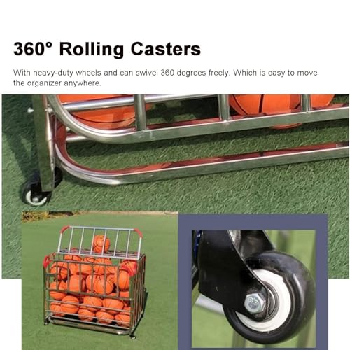 Carrello di stoccaggio per palloni con serratura, attrezzatura sportiva per palestra, scuola e club, per uso interno ed esterno, cestino portatile multi-sport