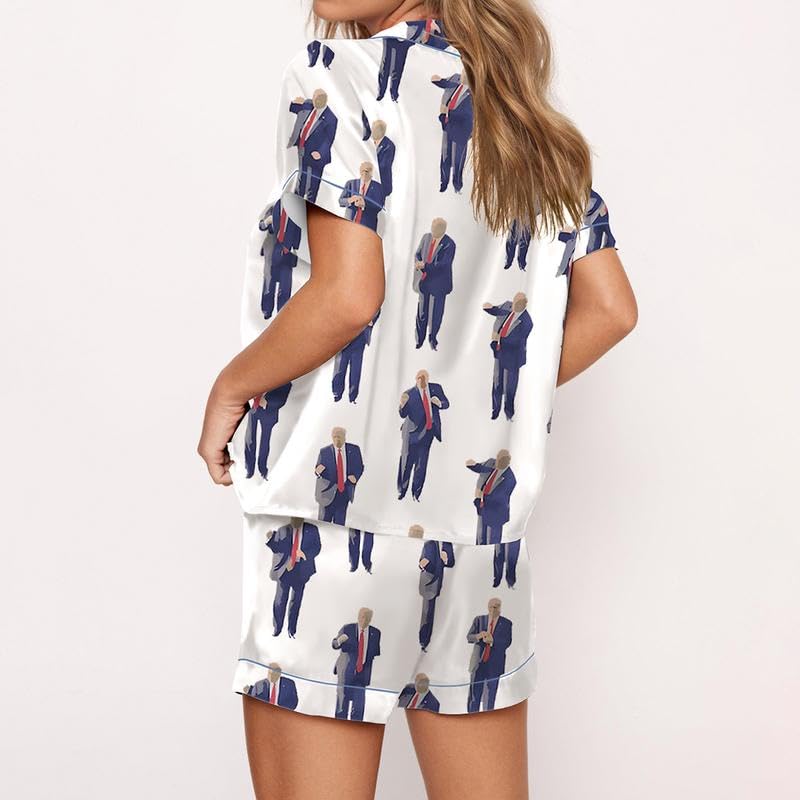 Viva America Satin Pajama Set, Luxurious Silky Sleepwear with Bold Donald Trump Inspired Designs Multi4