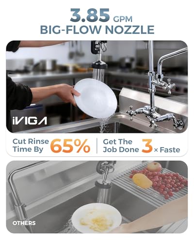 iVIGA Commercial Sink Sprayer Head: 7/8\"-20UNEF Black Pre Rinse Sprayer - 3.85 GPM High Pressure Pull Down Spray Head - Handheld Dish Sprayer Nozzle for Commercial Kitchen Faucet (Chrome Finished)