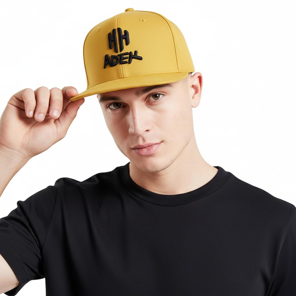 Snapback Caps for Men | Baseball Cap for Men | Snapback Hat Flat Bill Cap Hip-Hop Style Trendy Baseball Adjustable Brim Unisex Fashion Streetwear Accessory Boys Flat Brim Yellow