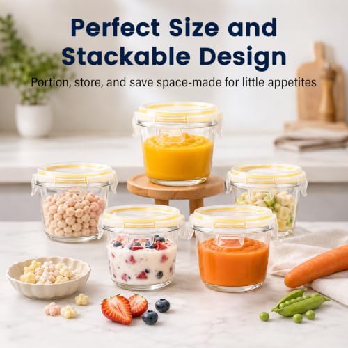 Luvan 8oz Baby Food Storage Containers 6-Pack Glass Baby Food Jars Stackable Leakproof & Airtight with Lids Freezer Microwave Dishwasher Safe BPA-Free Ideal for Fruit Purees and Vegetable Blends by Luvan - Used condition - Image 4