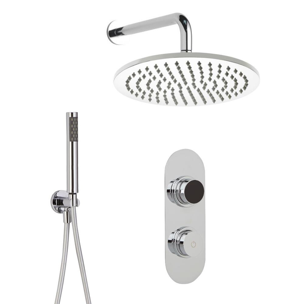 Milano Chrome Vis Digital Thermostatic Mixer Valve 300Mm Round Shower Head Handset