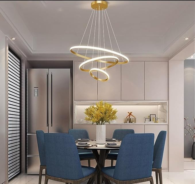 LEGEEN 3 Ring Led Chandelier Juhumar Hanging Pendant Ceiling Light Lamp for- Kitchen, Hall, Lobby, Restaurant, Bar, Living Room, Bedroom, Hotel, Office, Indoor Decor Chandelier Lights (Golden) 3