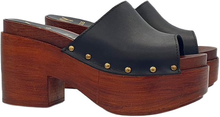 Kiara Shoes Womens Mules in Genuine Black Leather, Height 9.5 cm - MY176 Nero