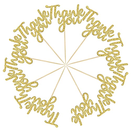 Gyufise 36Pcs Gold Glitter Thank You Cupcake Toppers Thank You Cupcake Picks For Birthday Anniversary Thanksgiving Day Wedding Bridal Party Decoration Supplies #TOP2