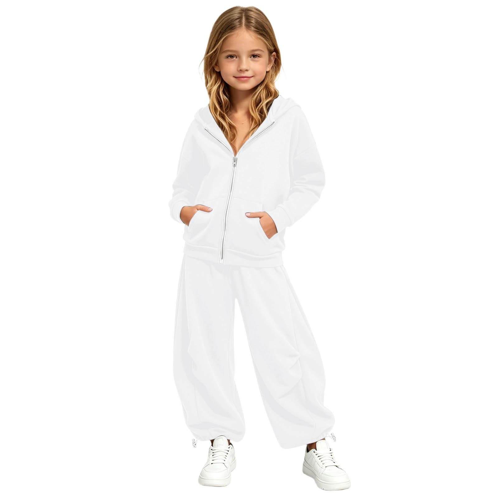 Sportanzug Mädchen Trainingsanzug Bekleidungsset 2tlg Langarm Einfarbig Sweatjacke mit Kapuze und Sporthose Jogginganzug Trainingsanzug Kinder Mädchen Lässige Tracksuit Freizeitanzug Activewear