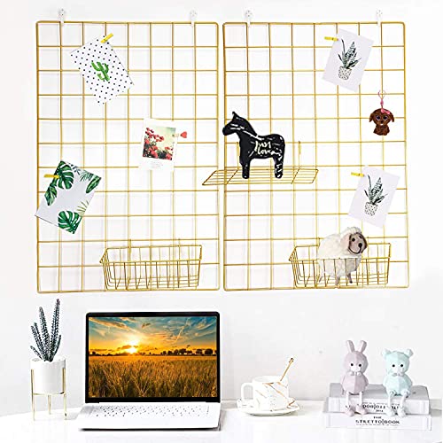 GBYAN Gold Grid Wall with Baskets Memo Photo Board Desk Wall Decoration - Thumbnail 2