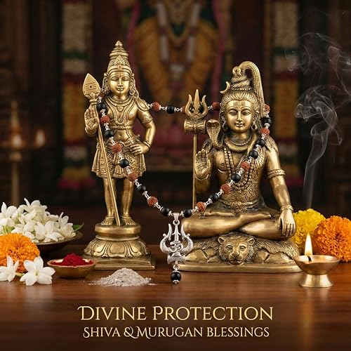Image of Gratify Original Rudraksha & Karungali Mala 8mm 54 Beads with Shiva Trishul OM Pendant | Authentic Ebony Wood Spiritual Necklace for Protection, Meditation, Focus & Positive Energy | Unisex