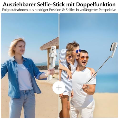 yAyusi Ausziehbarer Mini-Selfie-Stick, Tragbarer Selfie-Stick im Taschenformat mit Fernbedienung, Kompakter Handyhalterung Stand mit Telefonhalter für Vlog/Videoaufzeichnung/Live-Streaming (Weiß)