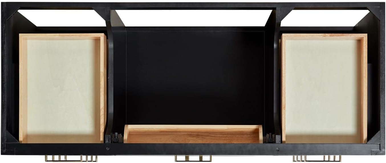 ARIEL Hepburn 54-inch Bathroom Vanity with Sink,Solid Wood, 1.5-inch Italian Carrara Marble Countertop, Single Rectangular Porcelain Sink, 2 Soft Closing Doors, 9 Dovetail Drawers, Black