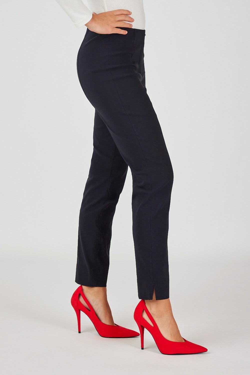 Robell Style Marie - Kurzgröße - Stoffhose Damen high Waist - Damenhose Power Stretch - Bengaline Stoff Hose mit Schlitz am Saum - Bitte eine Größe Kleiner bestellen