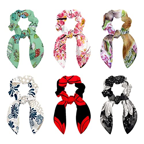 Lot de 6 chouchous à cheveux ruban motif fleurs de cerisier élastiques pour tresse et chignon