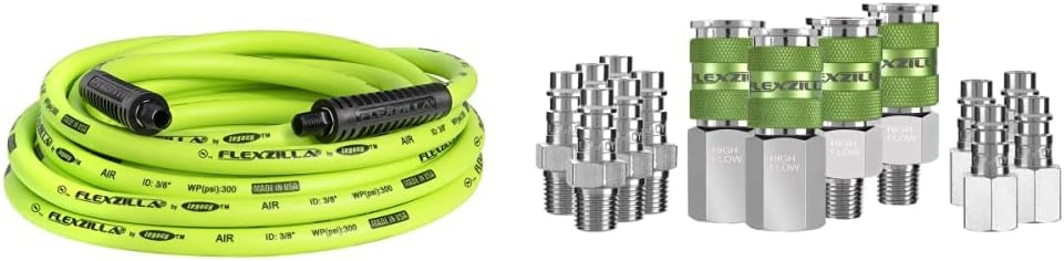 Flexzilla Air Hose (3/8 in. x 25 ft.) and Flexzilla Pro High Flow Coupler & Plug Kit (14-Piece)