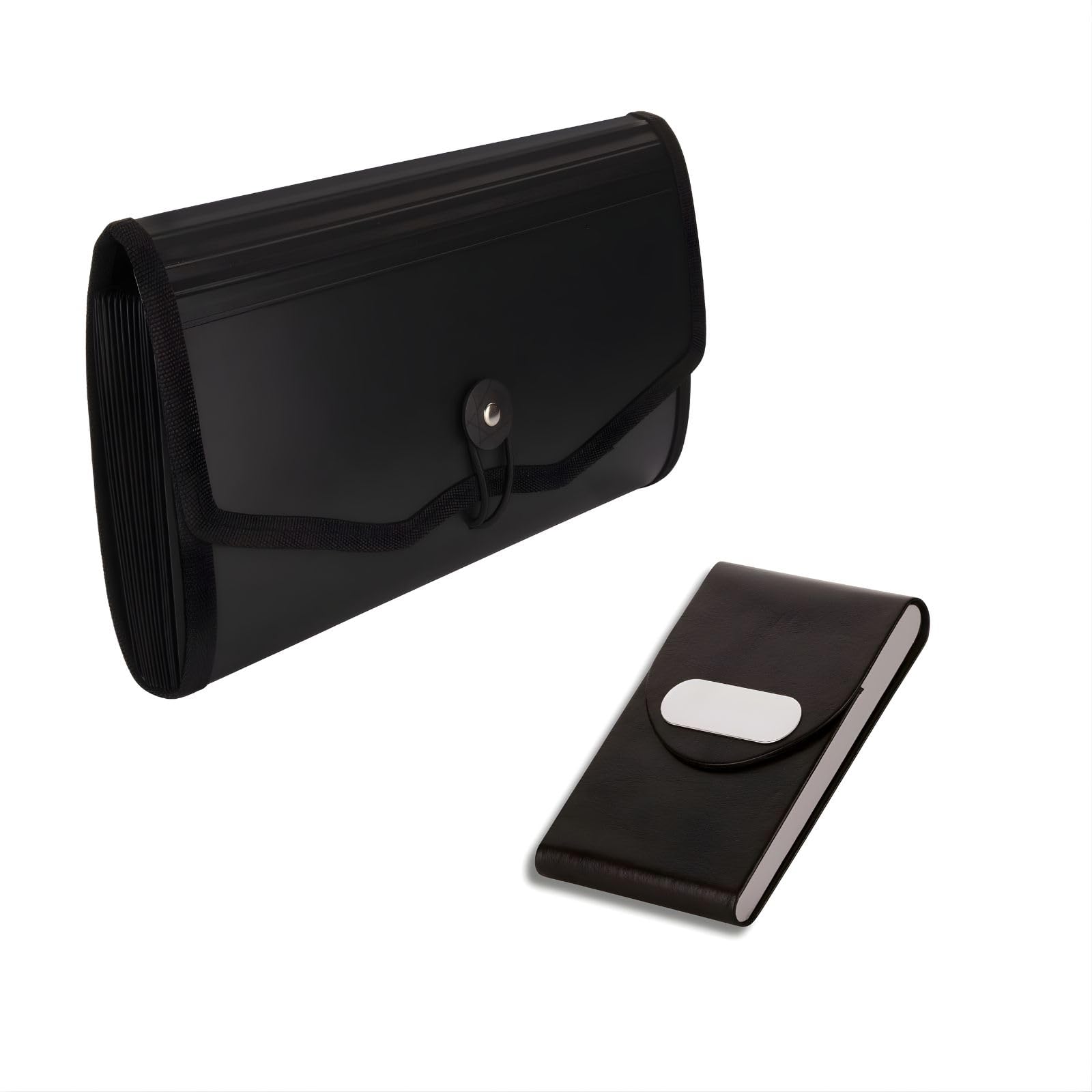 polen Expanding Cheque Book Holder Case, 13 Pocket Multi Passbook Holder + Vertical Visiting Card Holder, PU Leather and Stainless Steel Credit Card Wallet .(Black)-picture-22