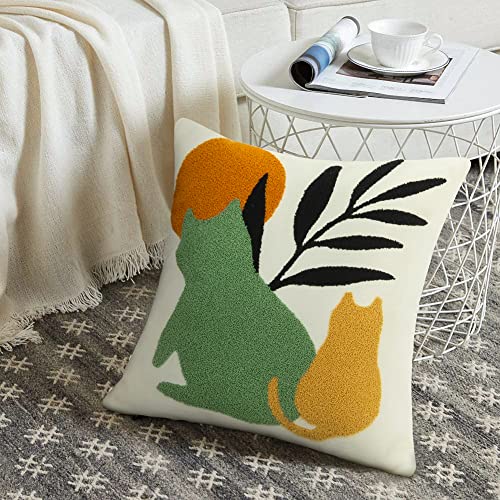 Jasen Boho Textured Throw Pillow Covers 18X18 Cute Absract Cat Tufted Pillow Covers Aesthetic Decorations Cushion Case For Bed Couch Sofa Home Decor（Only 1 Pillow Cover） #TOP1