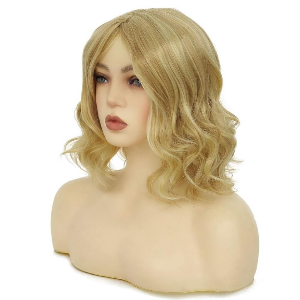 Siudus Blonde Short Curly Wigs for Women Shoulder Length Middle Part Synthetic Hair Wig Heat Resistant Fibre Daily Cosplay Wig - Image 3