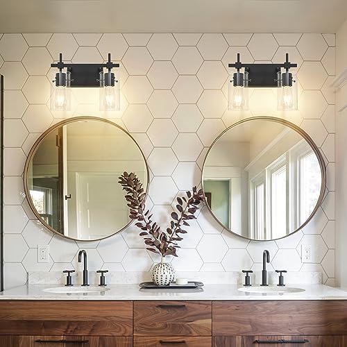 Image of SOLFART Vintage 2 Lights Bathroom Light Fixtures Wall Sconces Black Vanity Lights for Bathroom Vanity Lighting Fixtures Wall Light Fixtures Bathroom Vanity Lights BK