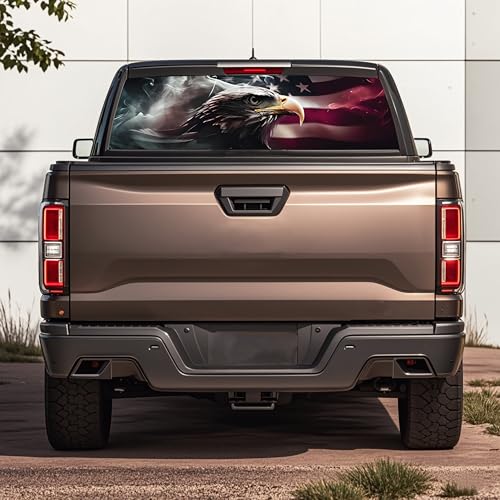 Image of Rear Window Decals for Trucks - 65x17.3 in American Flag Vinyl Perforated Back Window Graphics Fit Most Pickup Trucks SUV for Personalized