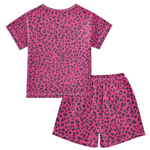 ALAZA Red Black Leopard Print Funny Pajamas Set Short Sleeve Cotton Sleepwear Summer Pjs 2 Piece 5-14Y2