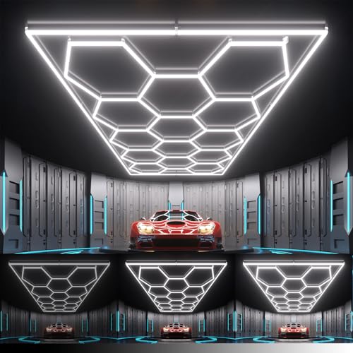 Litezone Dimmable Hexagon Garage Lights, 76800LM 14-Hex 3-Level Brightness by Litezone - Used condition - US$121.02