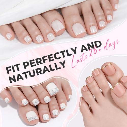Image of UNA GELLA Half Cover Square Toe Nail Tips For Big Wider Toe, 510Pcs 15Sizes Soft Gel Pre-etched Fake Toenails Press On Nails For Nail Extensions Home DIY Nail Salon