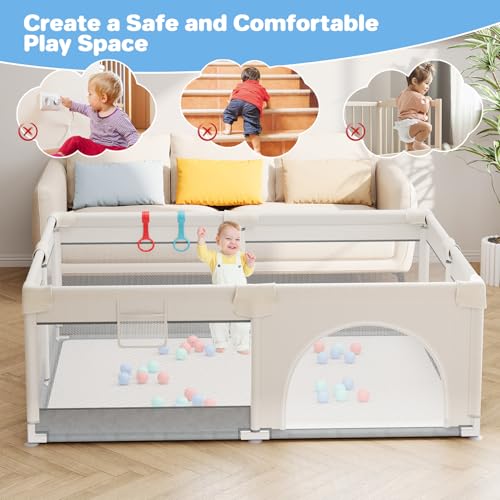 Mr IRONSTONE Baby Playpen with Mat, 71"x59" Play Pen for Babies and Toddlers, Extra Large Playard Safety Small Baby Fence Activity Center - Image 3