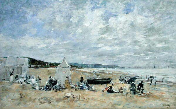 Toile Eugène Boudin scène de plage pour habiller un grand mur de salon vide 60x90