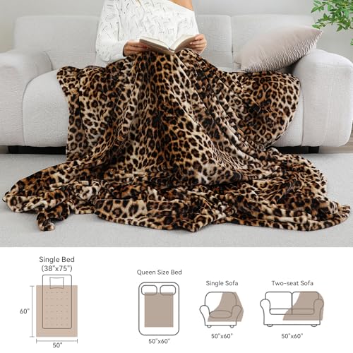 Manta decorativa con estampado de leopardo, suave de franela marrón, 50" x 60" miniatura 2