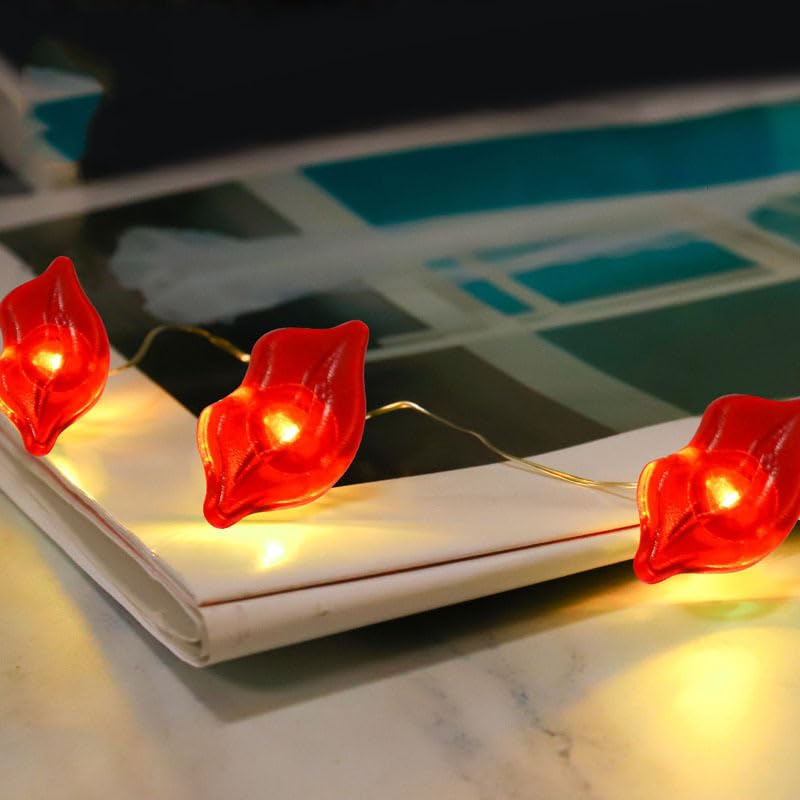 Guirnalda de luces LED para el día de San Valentín, diseño de corazón rojo y amor, funciona con pilas, luces decorativas para decoración de habitación (labios rojos)