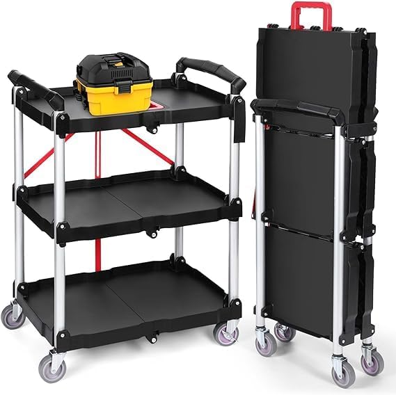 Chariot de service pliable 80 kg avec roulettes fluides et poignée rouge