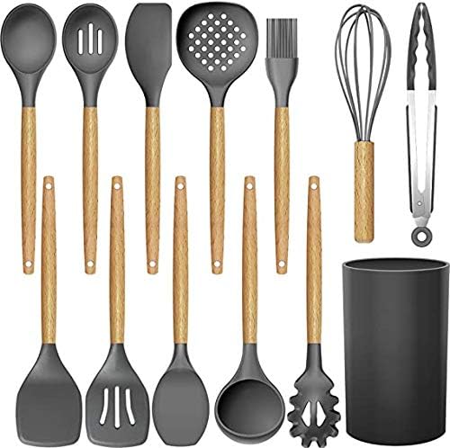 13PCS Silicone Cooking Utensils Kitchen Utensil Set Silicone Kitchen Utensils Set, Silicone Utensil Set Spatula Set, Silicone Utensils Cooking Utensil Set Silicone Spatula Turner Set (Black)