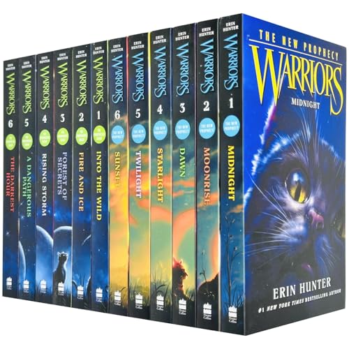 Warrior Cats: Series 1 and 2 - The Prophecies Begin and The New Prophecy by Erin Hunter 12 Books Set (In to the Wild, Fire and Ice, Forest of Secrets, Rising Storm, A Dangerous Path, The Darkest Hour, Midnight, Moon Rise, Dawn, Starlight, Twilight, Sunset)