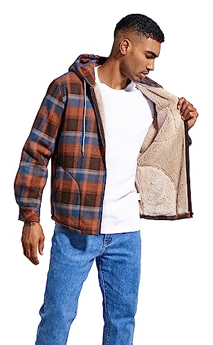 Elesuit Men's Full Zip Fleece Flannel Jackets Shirt Plaid Cotton Hoodies Soft Warm Coat for Men with Hood4