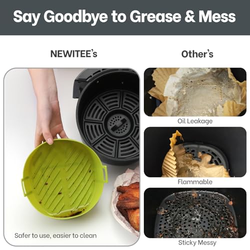 Air Fryer Silicone Liners 4QT For Ninja AF101, 2 Pack BPA Free Platinum Air Fryer Basket Liners with Handle, Round Reusable Liner Ninja Fryer Accessories, Upgrade