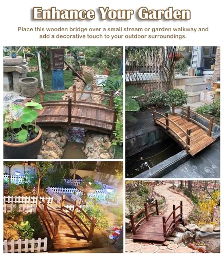 Pont de jardin en bois - Décoration extérieure avec rails latéraux pour aménagement paysager de ruisseaux et d'étangs