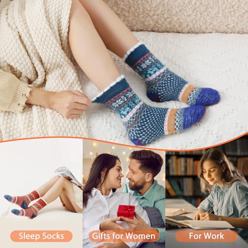 Image of SISOSOCK 5 Pairs Fuzzy Soft Cozy Comfortable Socks for Women, Casual Sleep Comfy Socks, Perfect Warm Winter Gifts for Women
