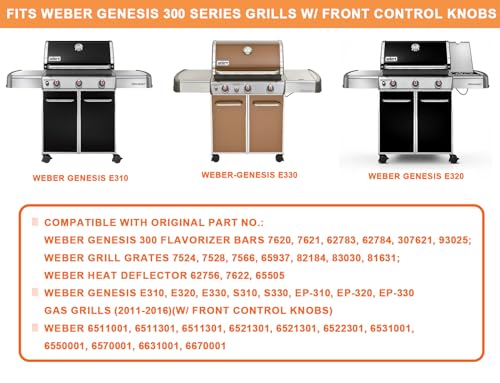 Grill Parts for Weber Genesis Parts Replacement, Weber Genesis 300 SER (w/ Front Control Knobs), for Weber Flavorizer Bars 7620 7621 62783, Grill Grate 7528 7524 &Weber Heat Deflector 7622 65505 62756