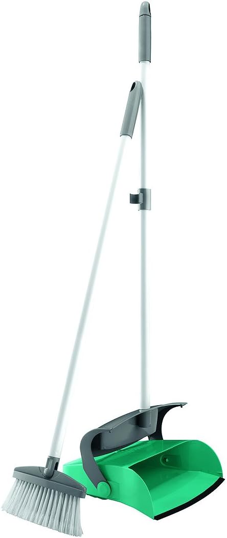 Leifheit Long Handled Closed Dustpan and Brush Set, Turquoise and Grey