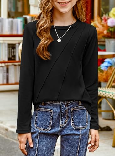 blibean Tween Girls Fall Warm Shirts Pleated Long Sleeve Tops Size 6-15 Years2