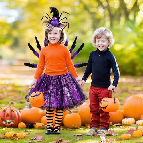 HUKUMA Halloween Kostüm Kinder,Spinne Kostüm Mädchen, Spinnenkostüm mit Tüllrock Spinnenrucksack Spinne Haarreifen, Costume Kids für Halloween, Karnevals, Fasching, Cosplay Themenpartys