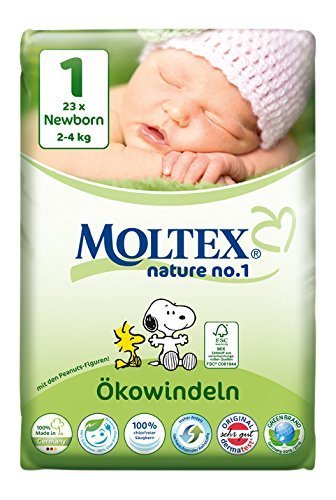 Moltex Nature No1 Peanuts - Pañales ecológicos para bebé (talla 1, 2-4 kg, 6 paquetes de 23 unidades)