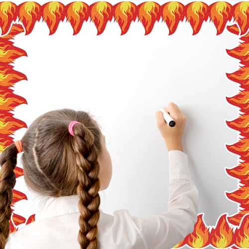 Image of Whaline 65.6Ft Fire Bulletin Board Border Glitter Red Fire Die Cut Trim Border Roll for Back to School Chalkboard Wall Decor