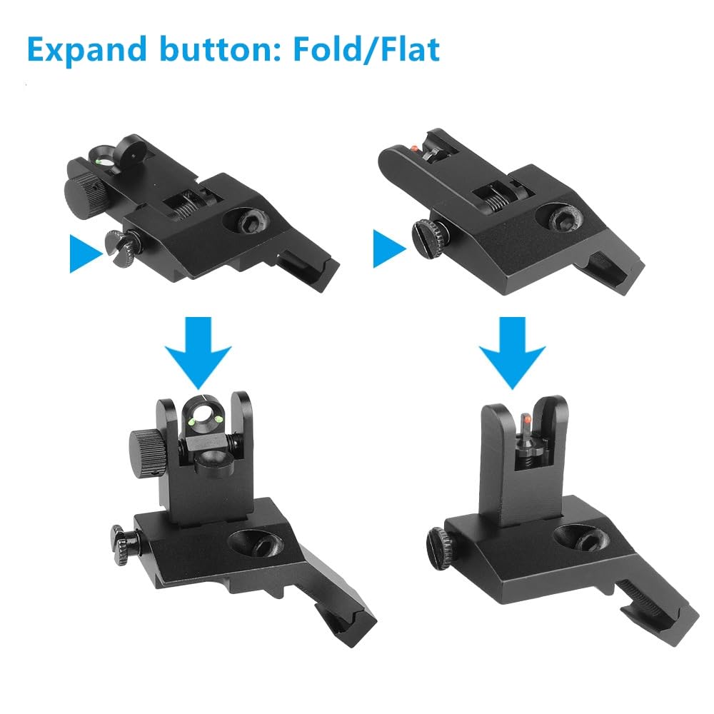 Folding 45 Degree Quick Conversion BUIS Backup Iron Sight for AR15 Front and Rear Wheels for Rifle Scope Tactical